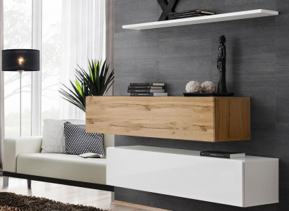 Wall unit 130 cm Designer 2x wall cabinet Suite Set Furniture Wood Living room